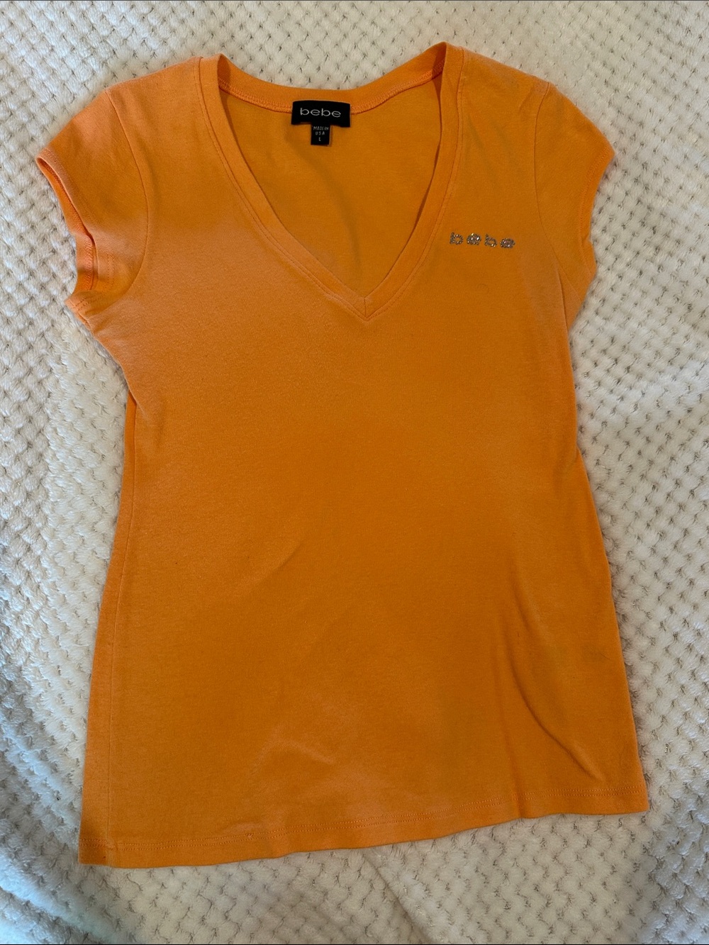 bebe Bright Orange V-Neck Short Sleeve Tee